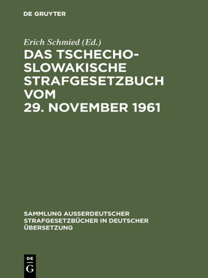cover image of Das Tschechoslowakische Strafgesetzbuch vom 29. November 1961